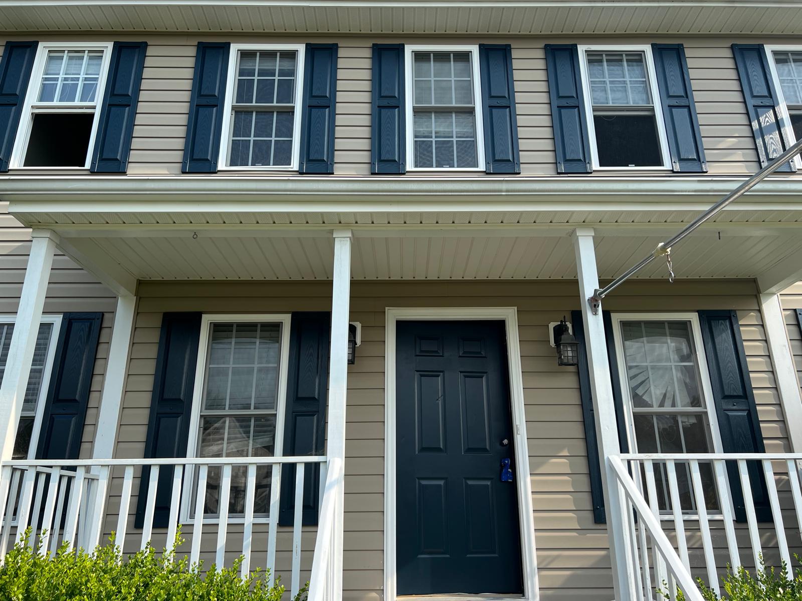 Classic Beige with Navy Shutters